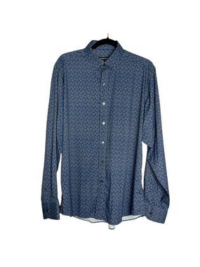 Bugatchi Classic Fit Graphite Long Sleeve Button Down Dress Shirt Print, size M